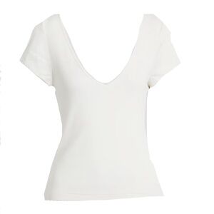 Re/Done Off White Cream Deep V neck Tee Large